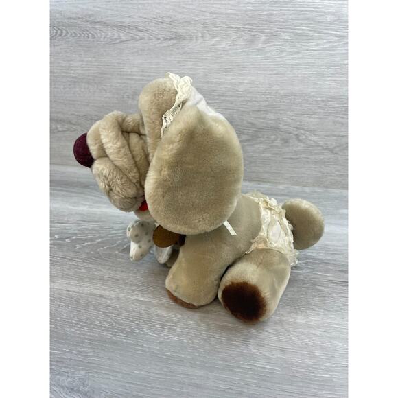 Vintage Ganz Bros Wrinkle Hound Puppet Dog Stuffed Plush Animal 10" w/Bonnet Bib - Picture 3 of 7